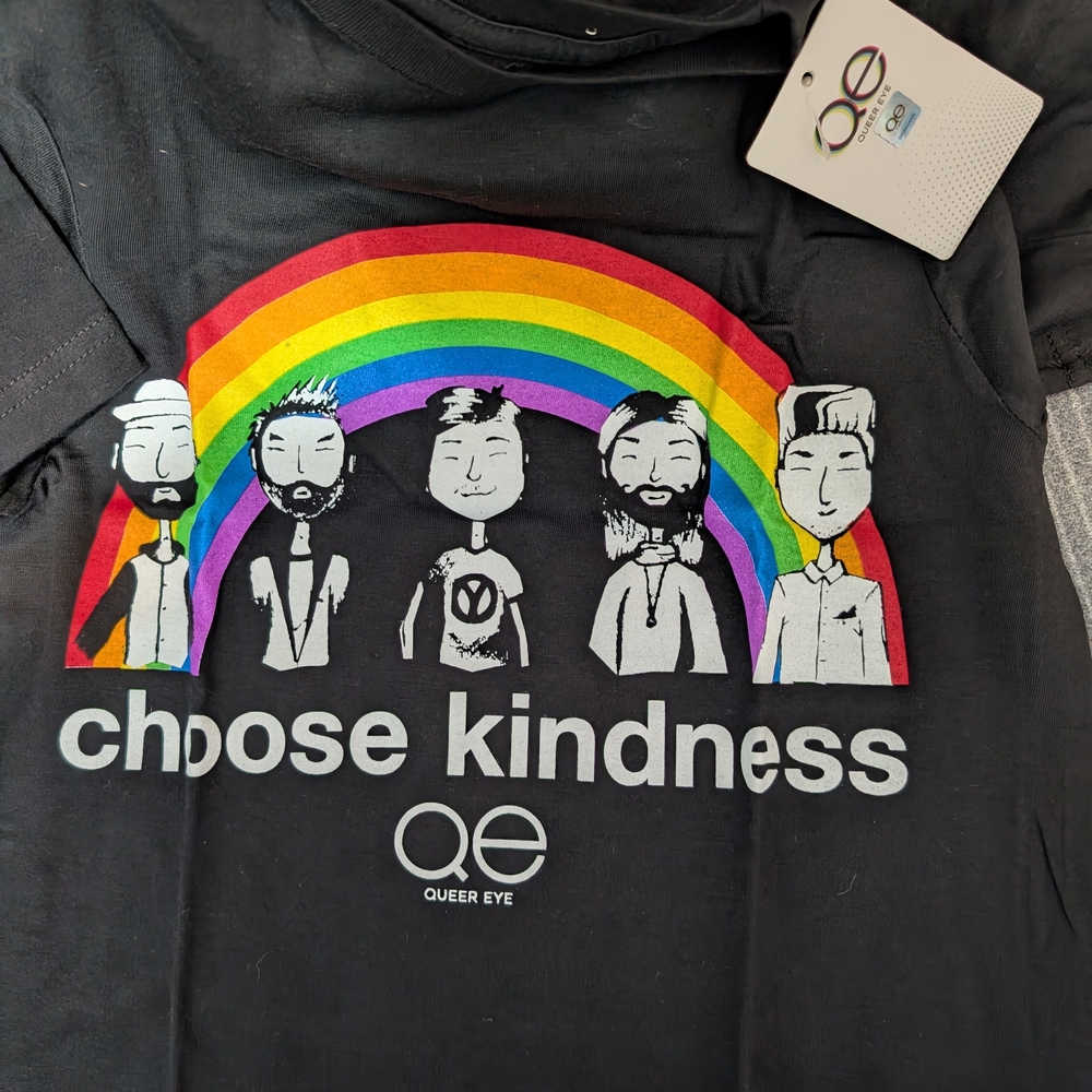 QED London Black Tee with Rainbow Design